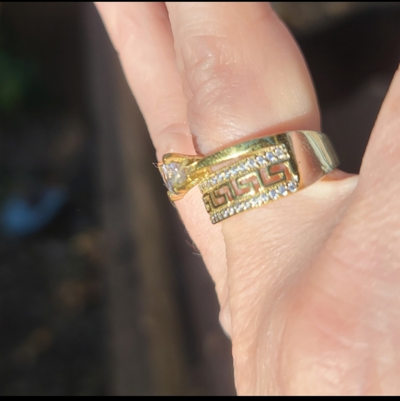 Gorgeous white Sapphire wedding set Sterling Gold & Bronze sz8.5 - Picture 10 of 12